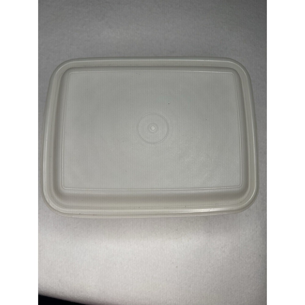 Tupperware Vintage Rectangular Storage Container Sheer White Lid 9 x 7
